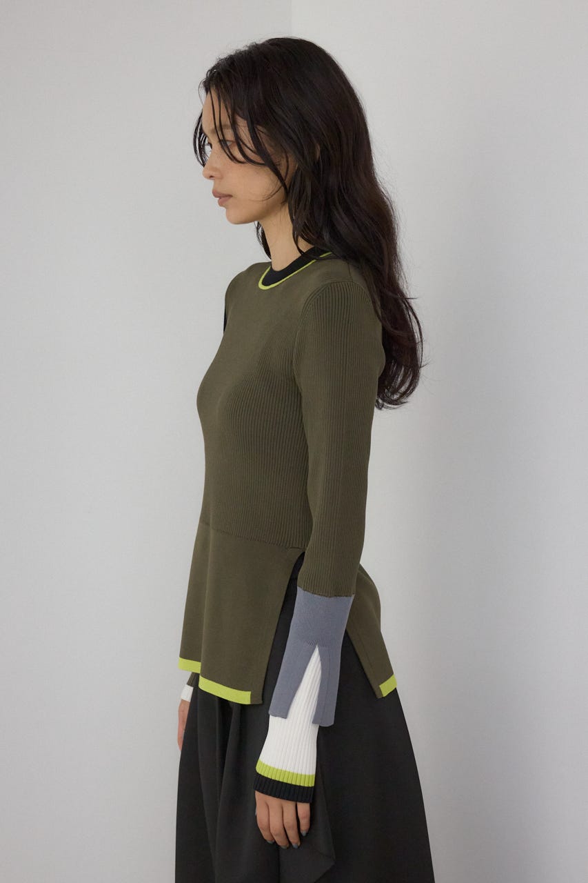 【PLUS】カラーブロッキングリブニット 柄KHA FREE