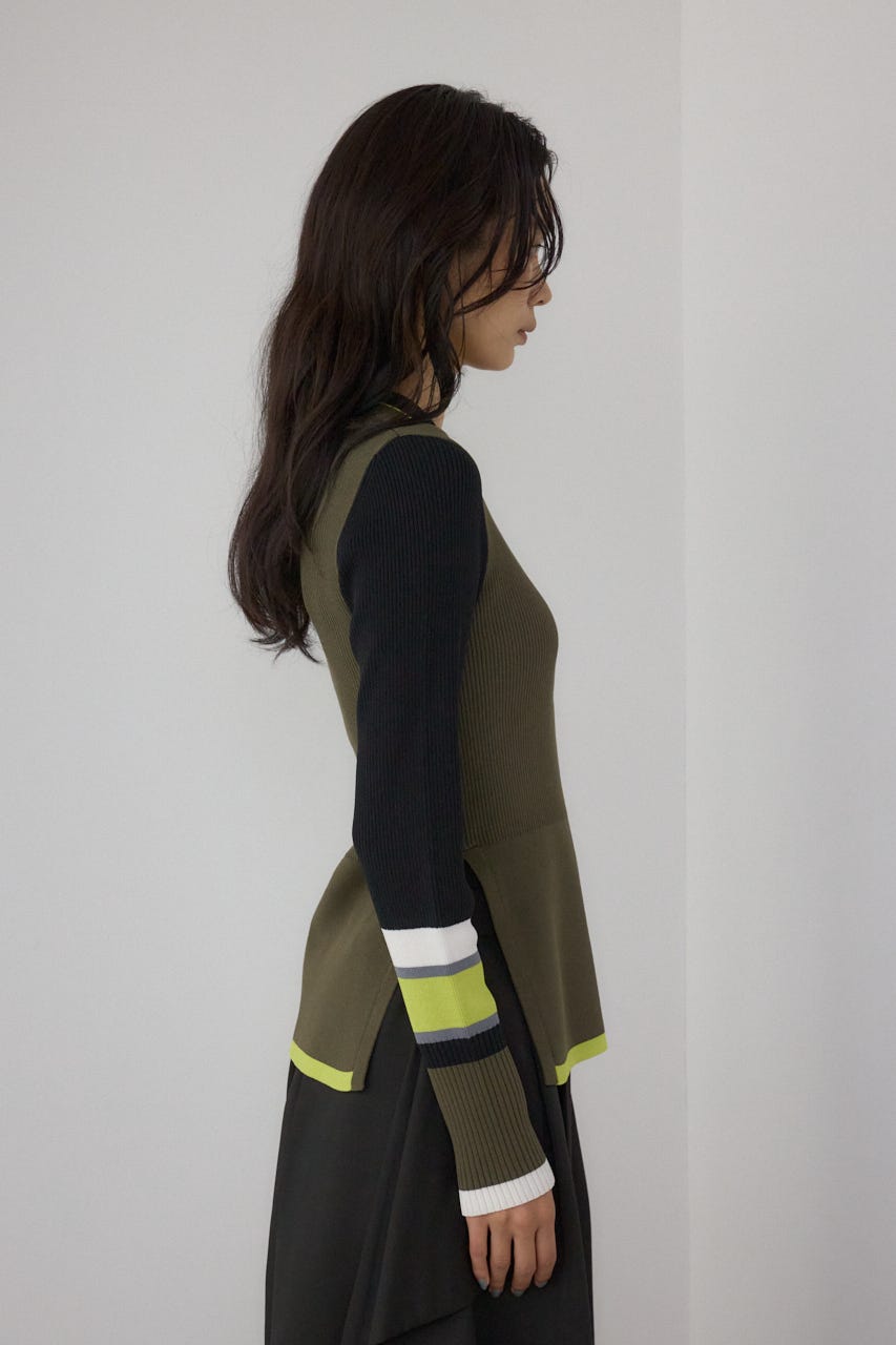 【PLUS】カラーブロッキングリブニット 柄KHA FREE