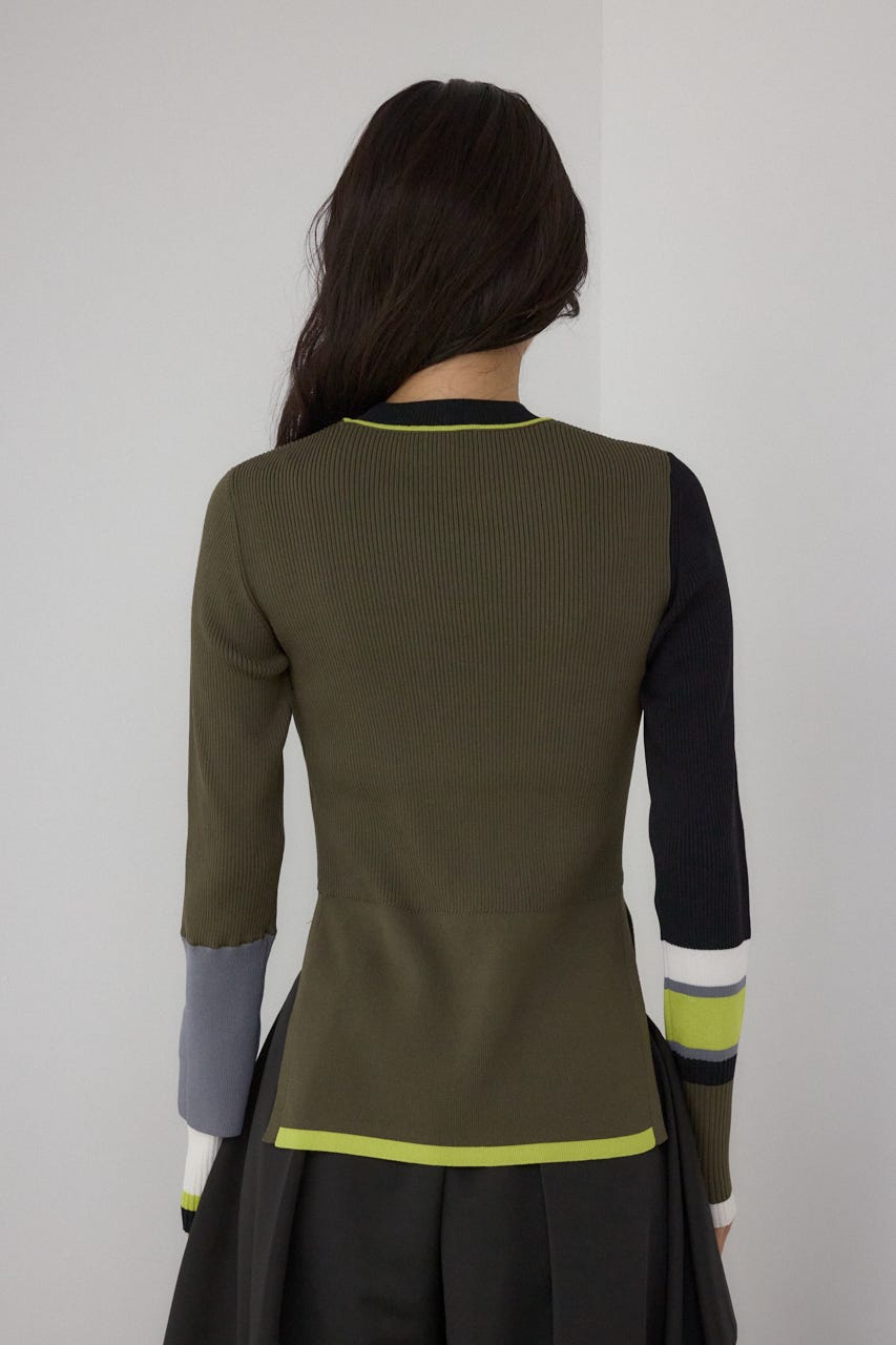 【PLUS】カラーブロッキングリブニット 柄KHA FREE