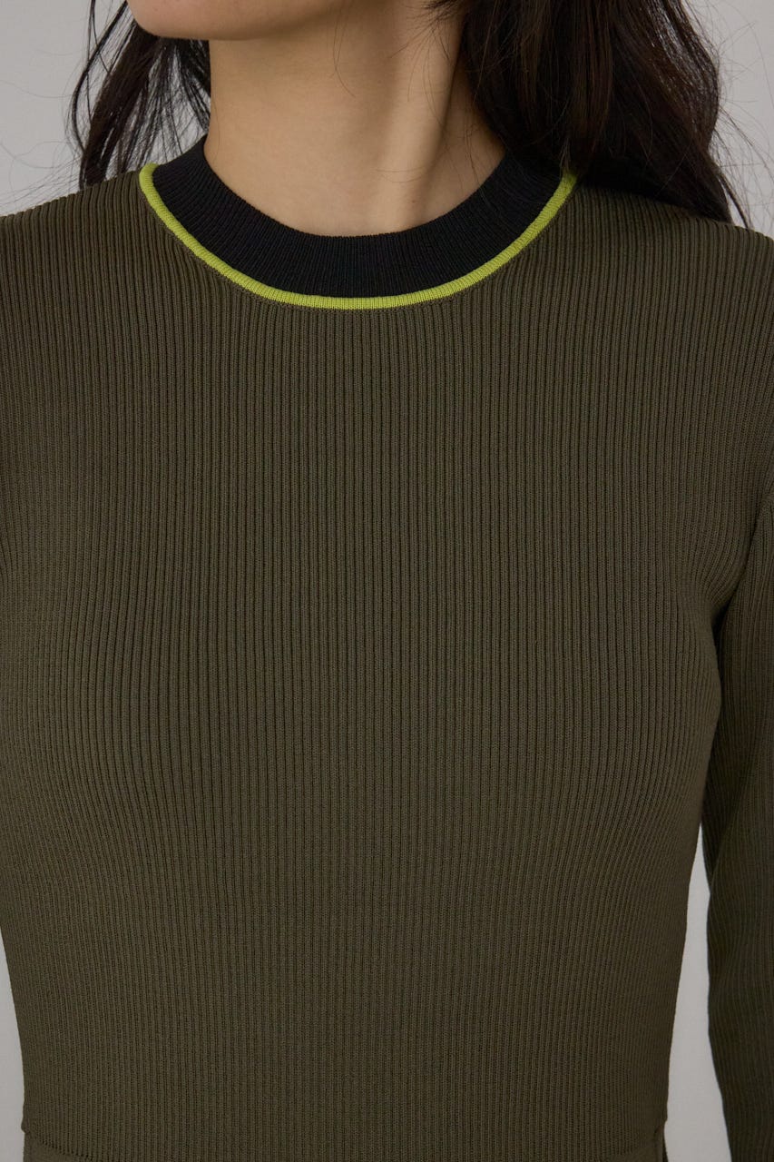 【PLUS】カラーブロッキングリブニット 柄KHA FREE