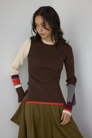 【PLUS】カラーブロッキングリブニット