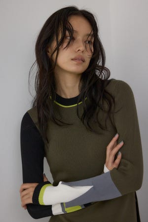 【PLUS】カラーブロッキングリブニット