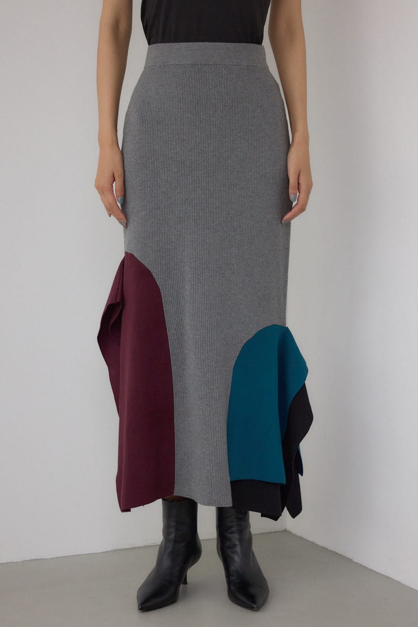 【PLUS】パネルマーメイドスカート 柄GRY S