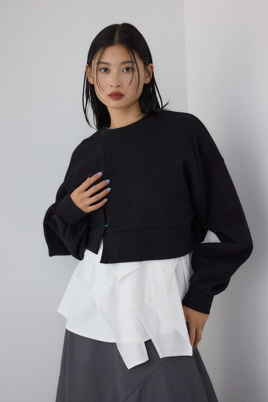 【PLUS】レイヤードクロップドプルオーバー BLK FREE