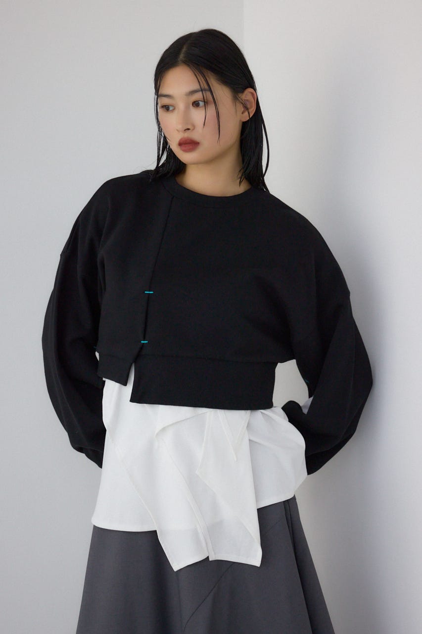 【PLUS】レイヤードクロップドプルオーバー BLK FREE