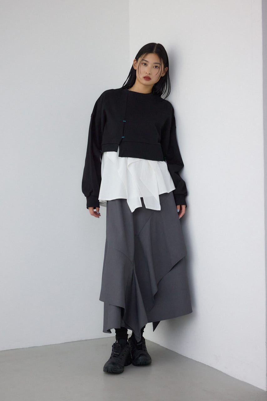 【PLUS】レイヤードクロップドプルオーバー BLK FREE