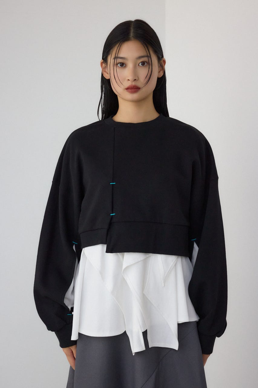【PLUS】レイヤードクロップドプルオーバー BLK FREE