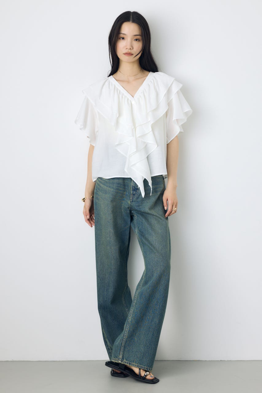 AZUL DENIM ハイウエストワイドデニム BLU XS
