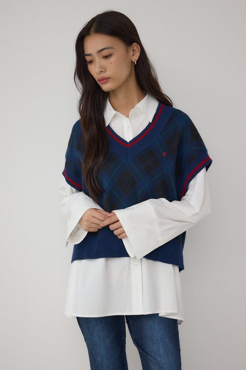 【POLO BCS×AZUL】チェック柄ニットベスト 柄NVY FREE