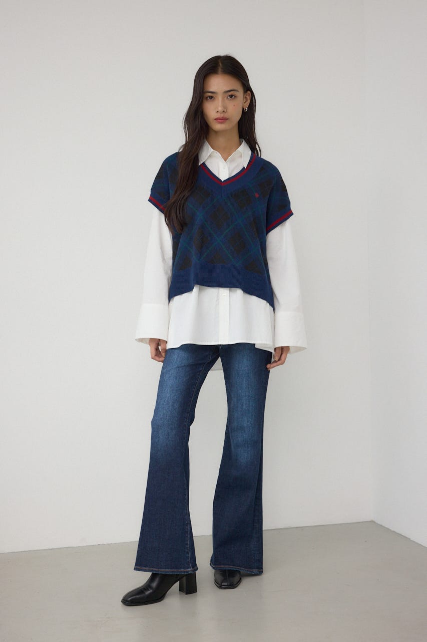 【POLO BCS×AZUL】チェック柄ニットベスト 柄NVY FREE