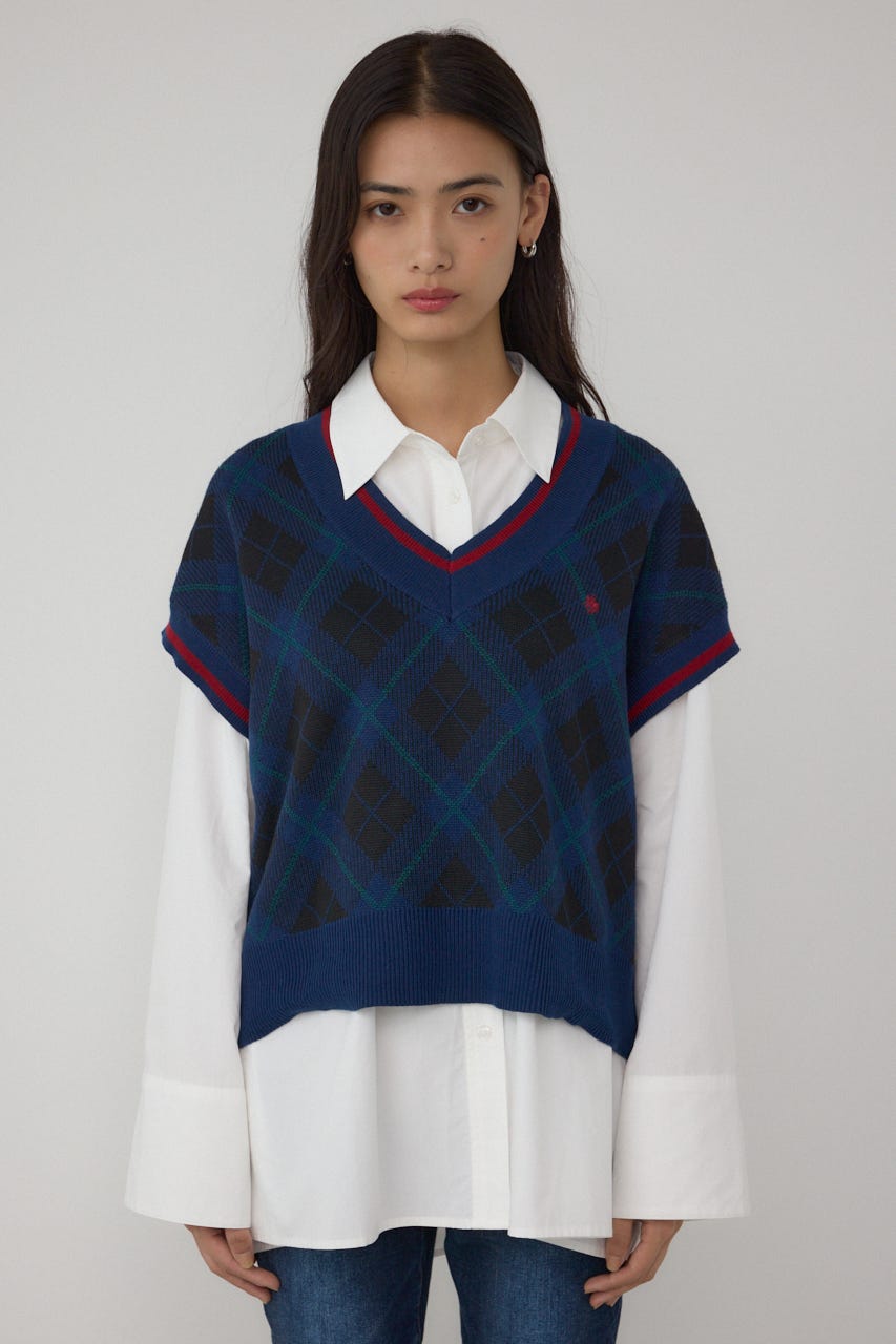 【POLO BCS×AZUL】チェック柄ニットベスト 柄NVY FREE