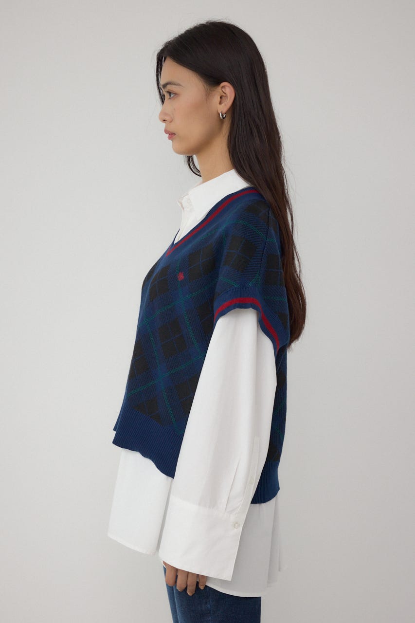 【POLO BCS×AZUL】チェック柄ニットベスト 柄NVY FREE
