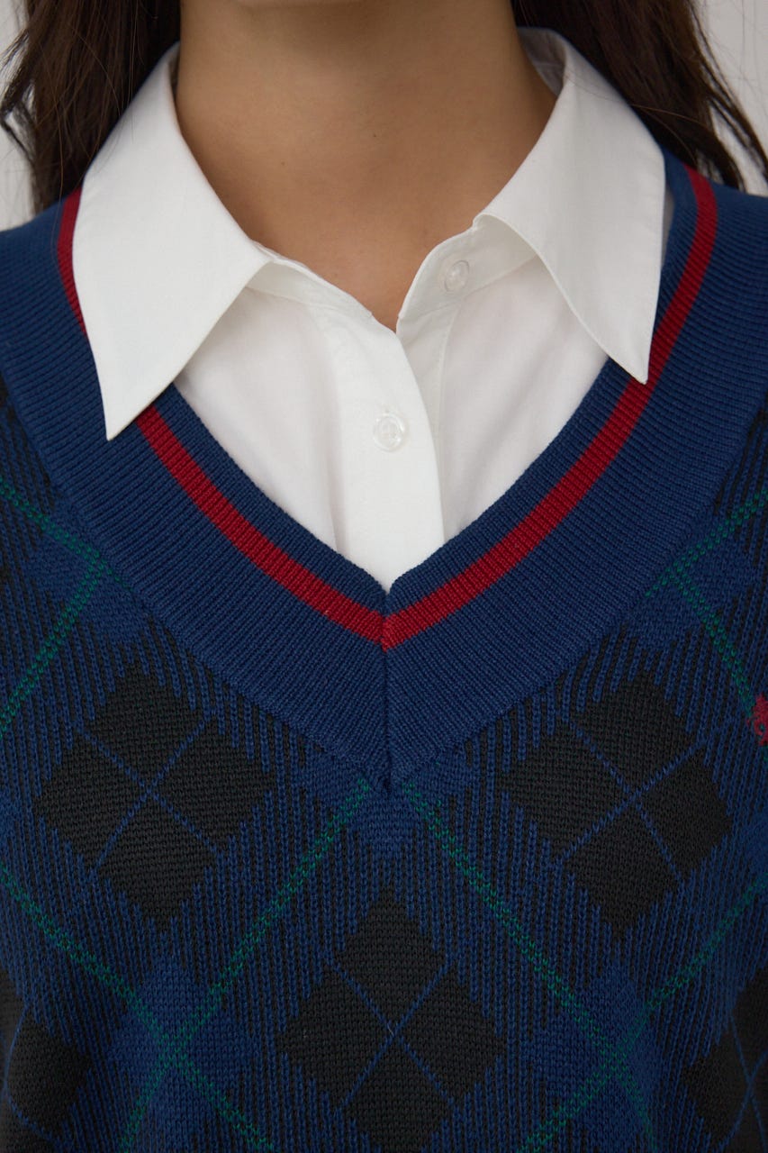 【POLO BCS×AZUL】チェック柄ニットベスト 柄NVY FREE