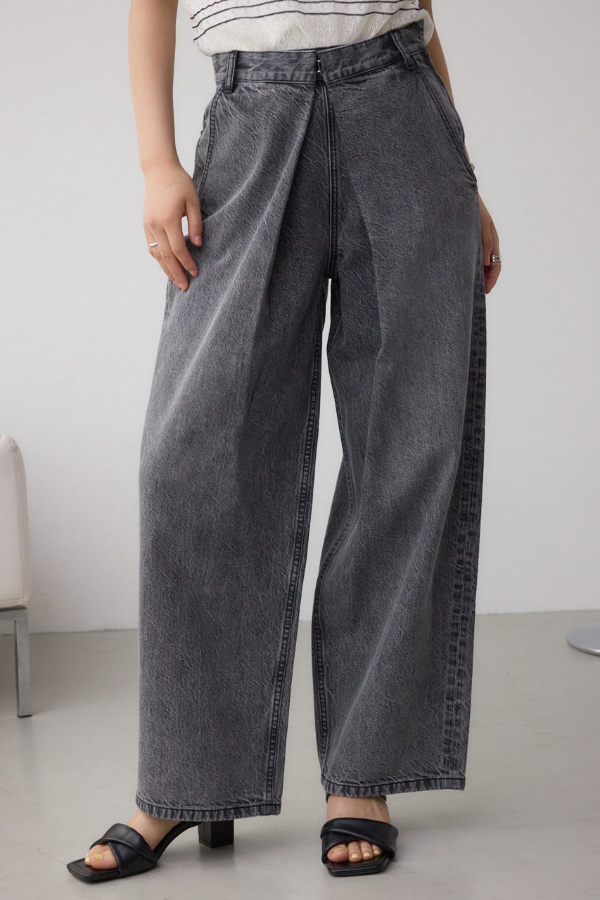 mideal フロントタックワイドデニム セール】front tuck wide denim / フロントタックワイドデニム