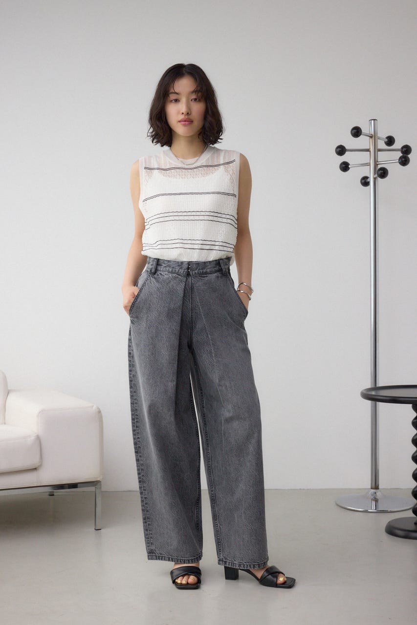 mideal フロントタックワイドデニム セール】front tuck wide denim / フロントタックワイドデニム