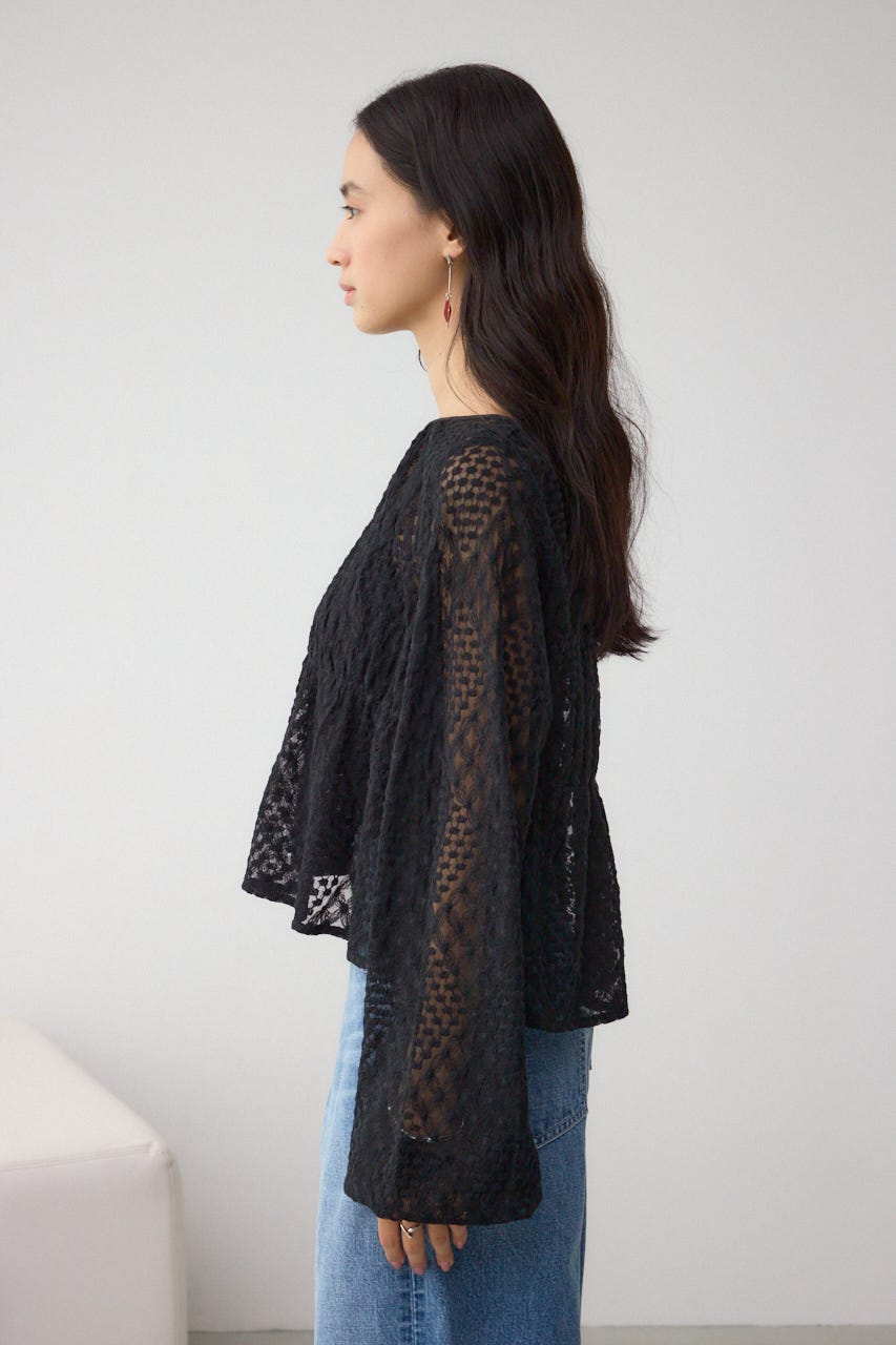 前後2WAY シアージャガードフリルブラウス BLK FREE