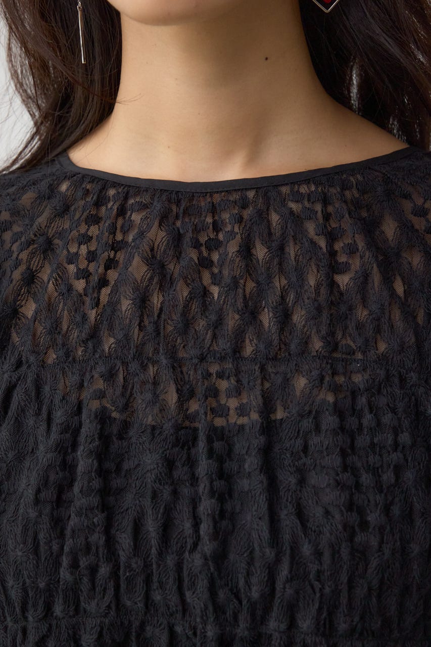 前後2WAY シアージャガードフリルブラウス BLK FREE