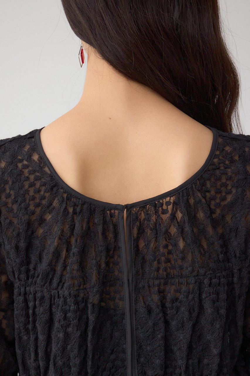 前後2WAY シアージャガードフリルブラウス BLK FREE