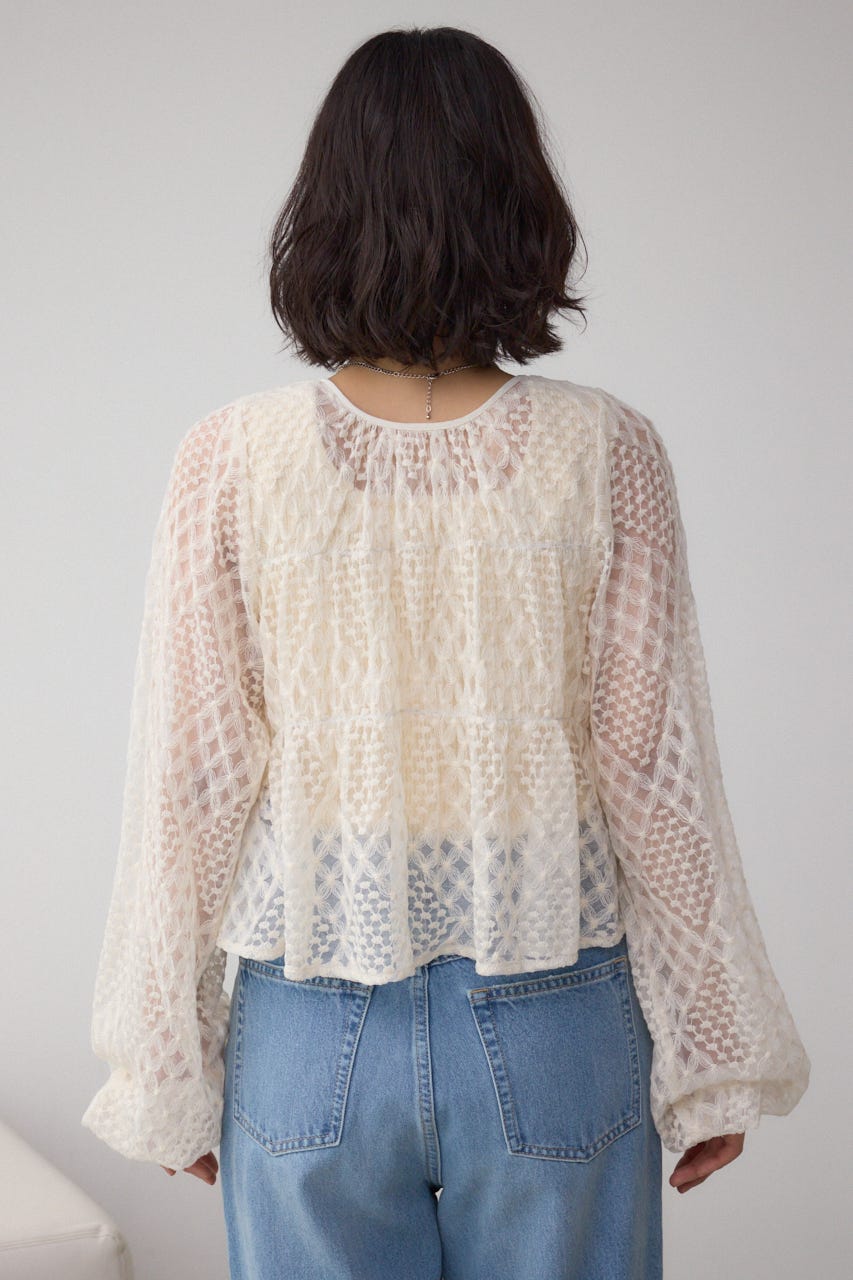 前後2WAY シアージャガードフリルブラウス IVOY FREE