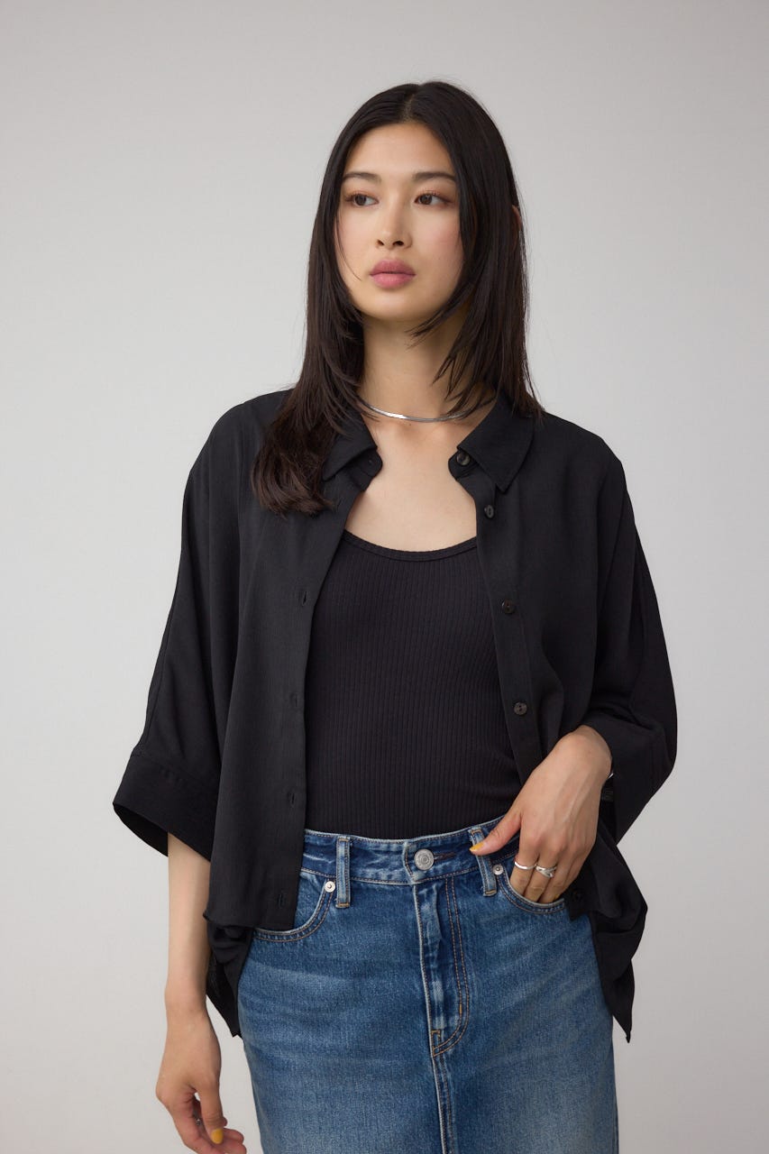 楊柳タックヘムコクーンシャツ BLK FREE