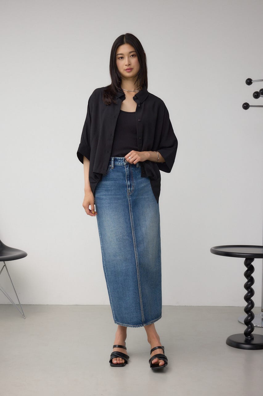 楊柳タックヘムコクーンシャツ BLK FREE
