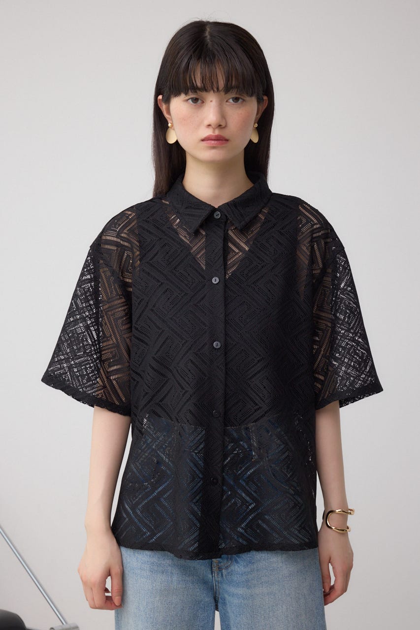 アズールバイマウジー　ブラウス　白　レース　M AZUL BY MOUSSY ブラウス シャツ レース半袖シャツ レディース