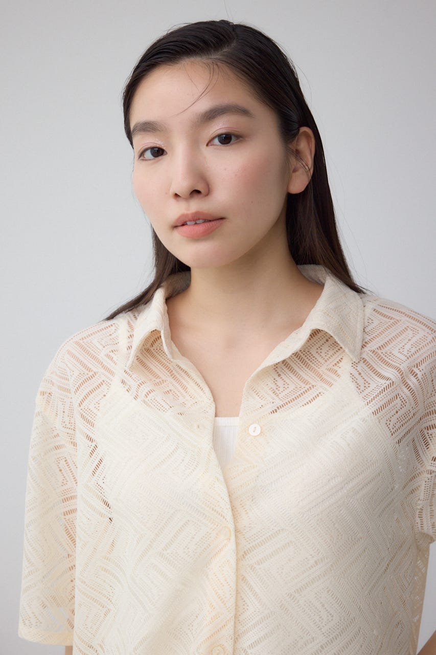 アイボリー レース 半袖シャツ AZUL BY MOUSSY | レース半袖シャツ (シャツ・ブラウス ) |SHEL
