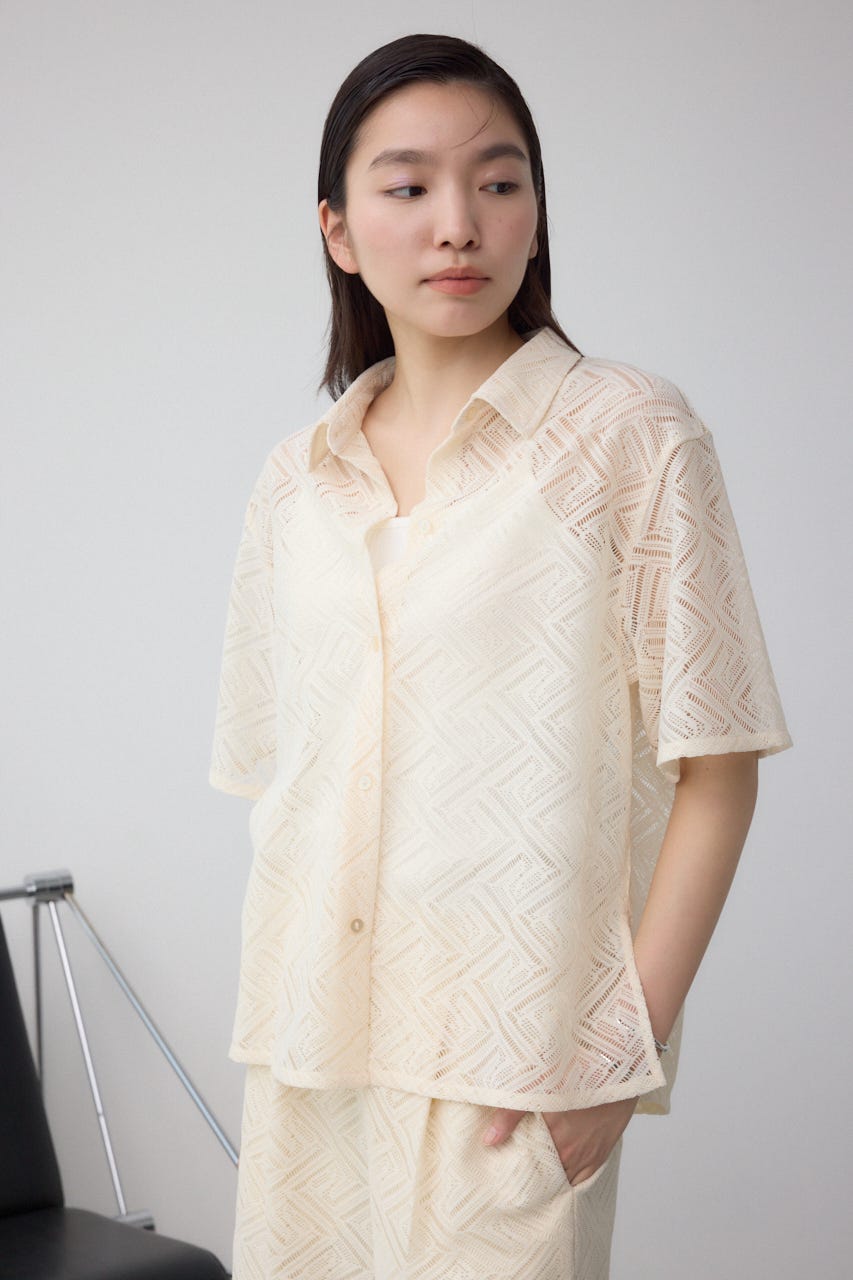 &ellecy アンドエルシー レースブラウス レースレディース Lace Ladies 立ち襟 レース 長袖 ブラウス