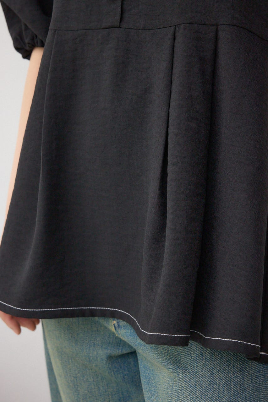 2WAYパフスリーブ配色ペプラムブラウス BLK FREE