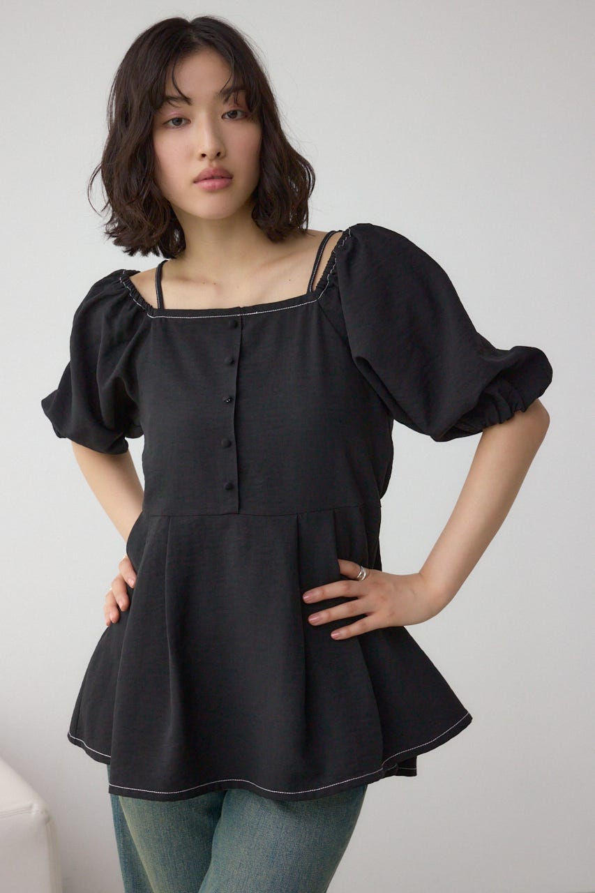 AZUL BY MOUSSY | 2WAYパフスリーブ配色ペプラムブラウス