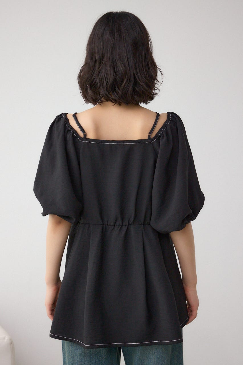 AZUL BY MOUSSY | 2WAYパフスリーブ配色ペプラムブラウス