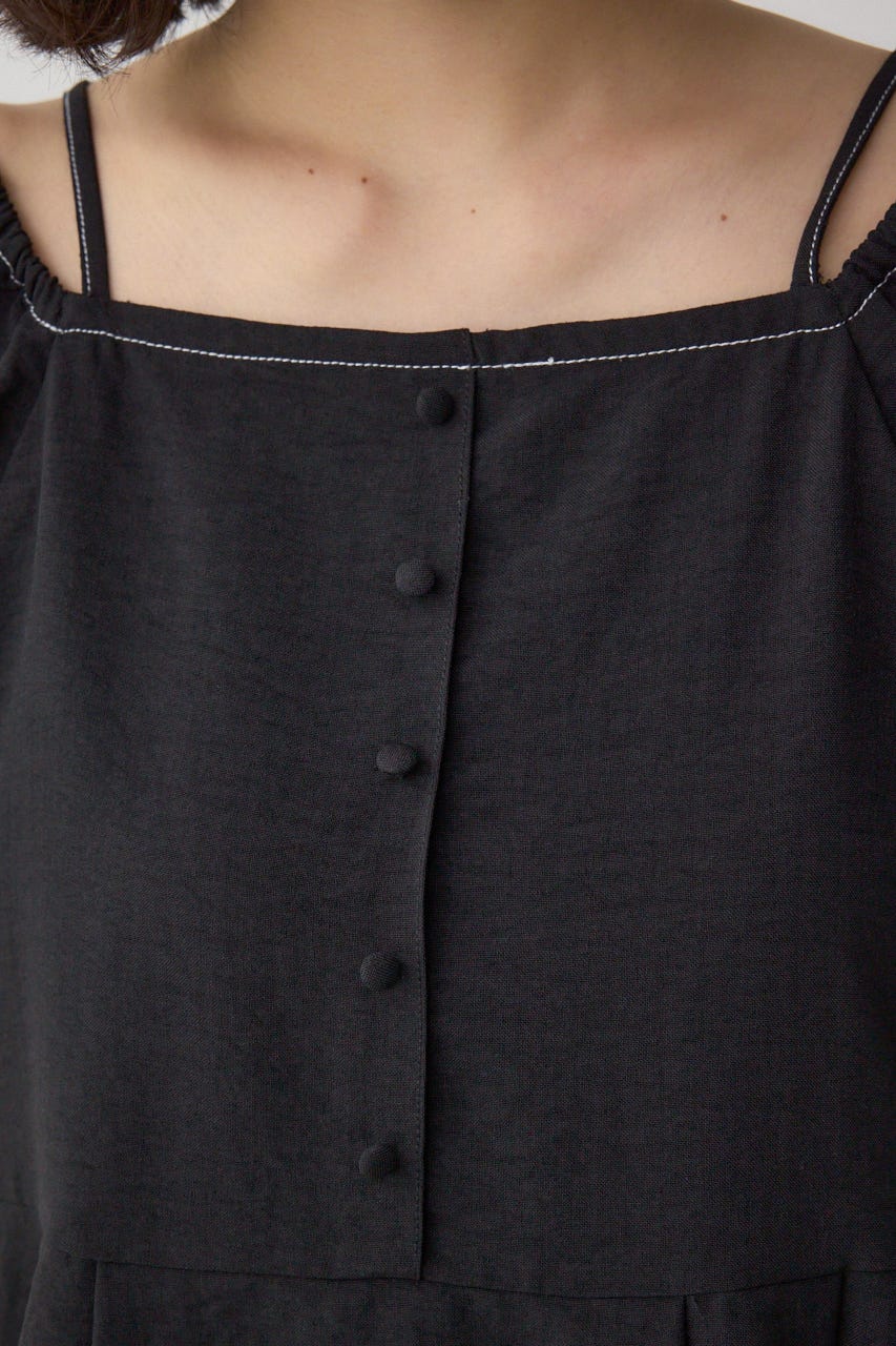 2WAYパフスリーブ配色ペプラムブラウス BLK FREE