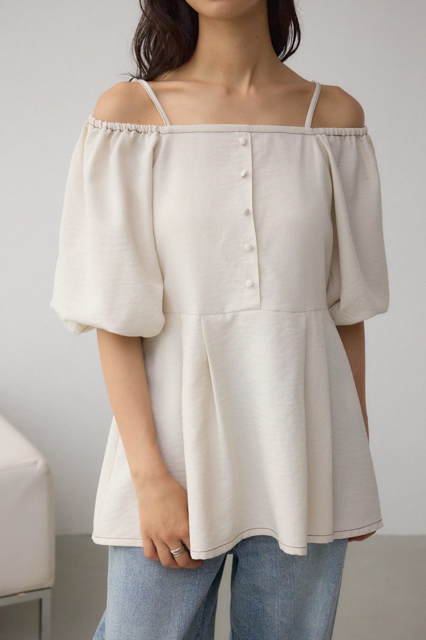 AZUL BY MOUSSY | 2WAYパフスリーブ配色ペプラムブラウス