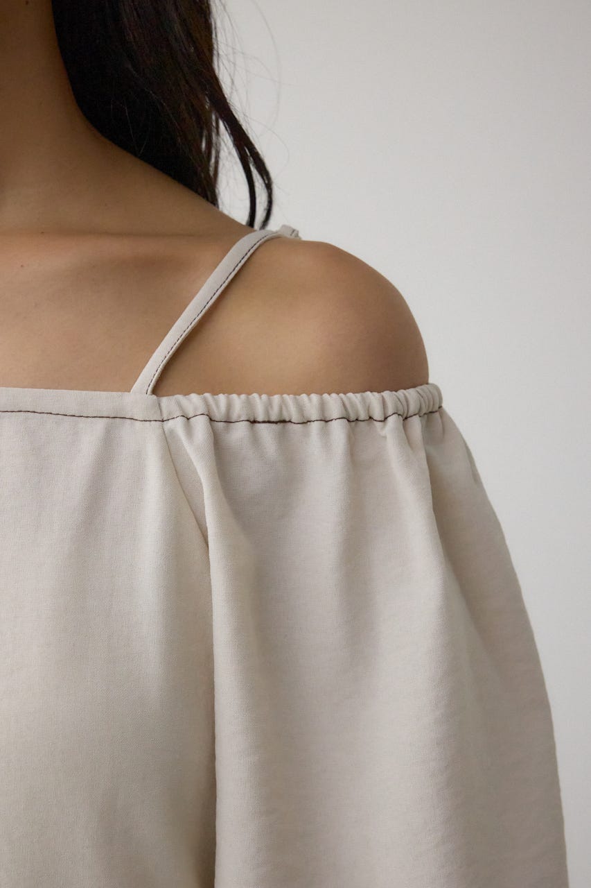 2WAYパフスリーブ配色ペプラムブラウス IVOY FREE