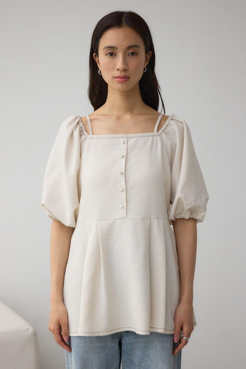 2WAYパフスリーブ配色ペプラムブラウス IVOY FREE
