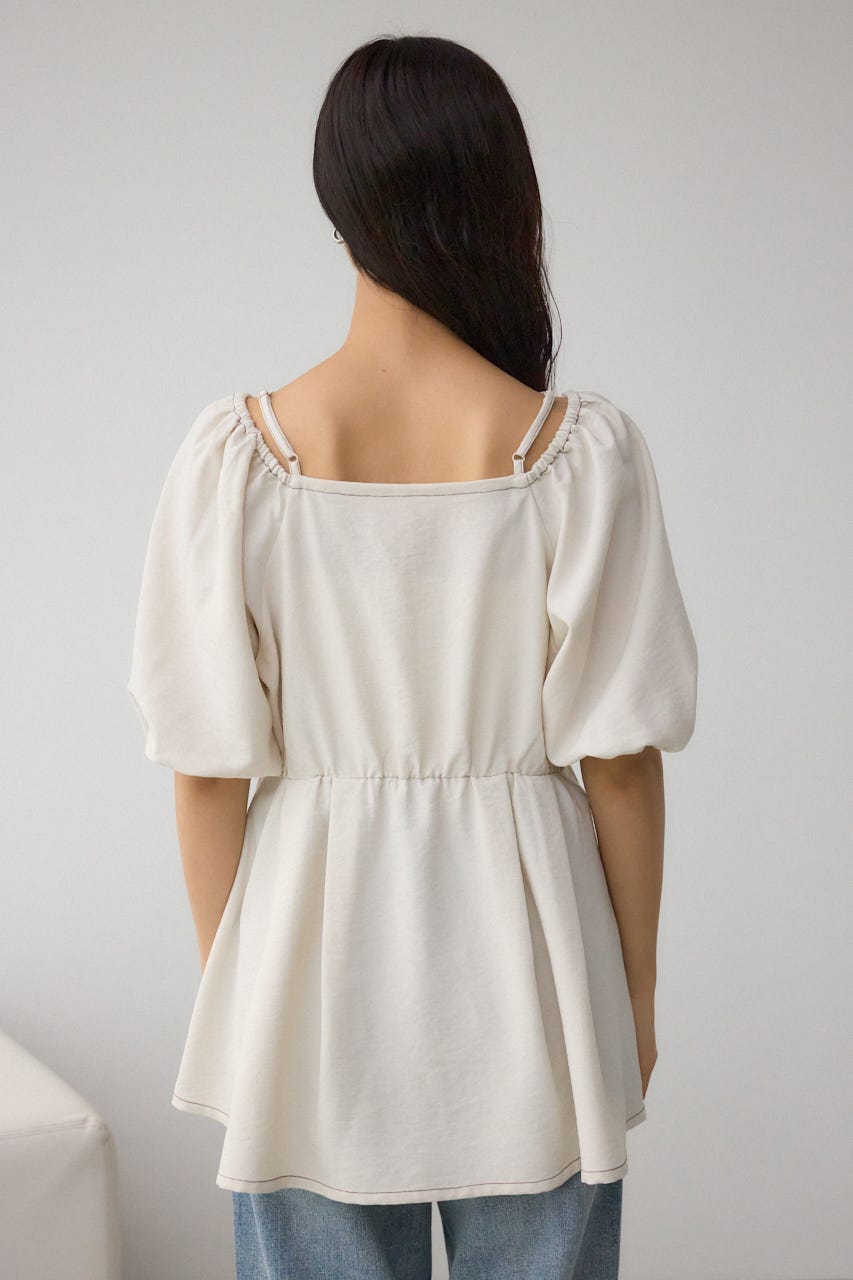 2WAYパフスリーブ配色ペプラムブラウス IVOY FREE