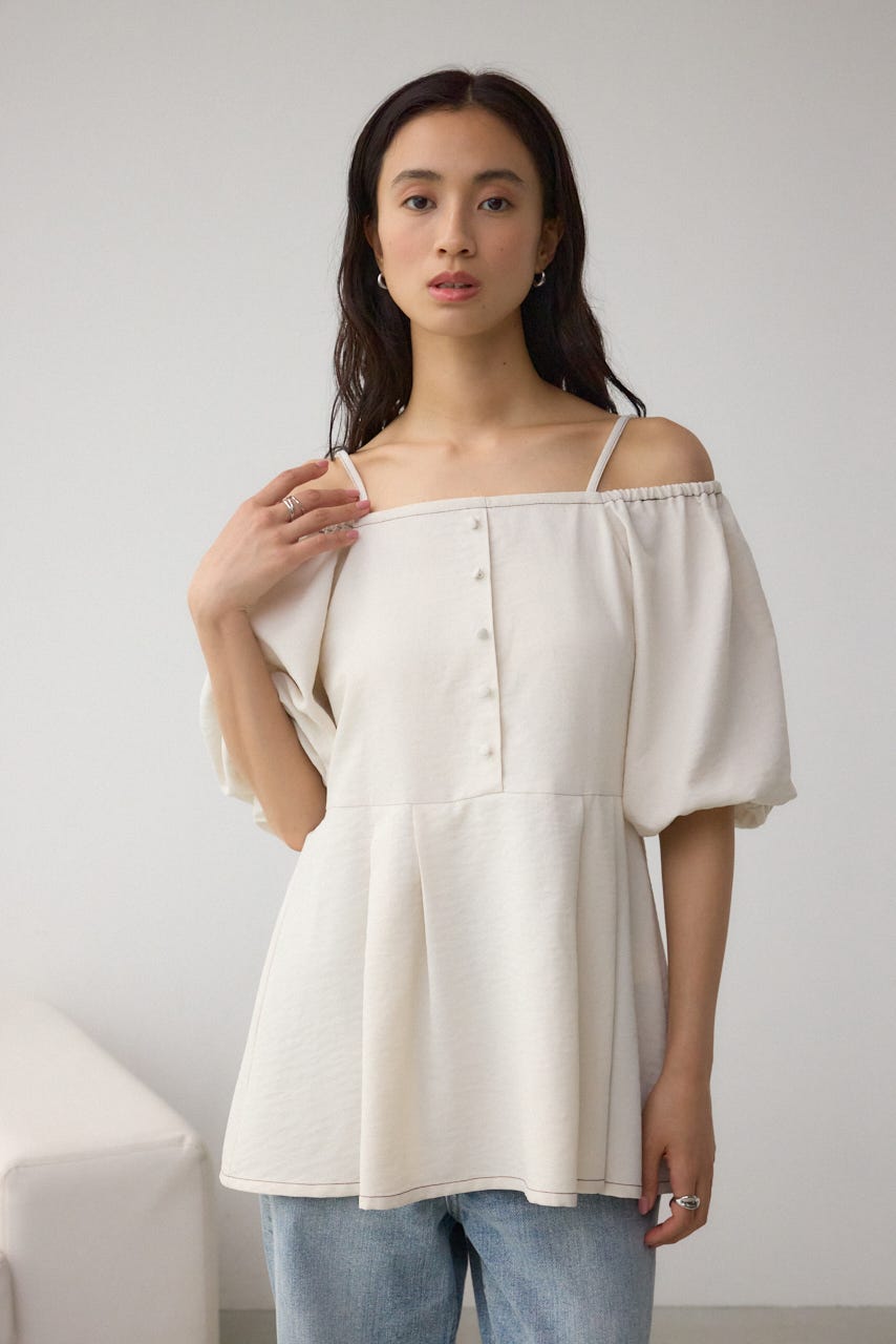 2WAYパフスリーブ配色ペプラムブラウス IVOY FREE
