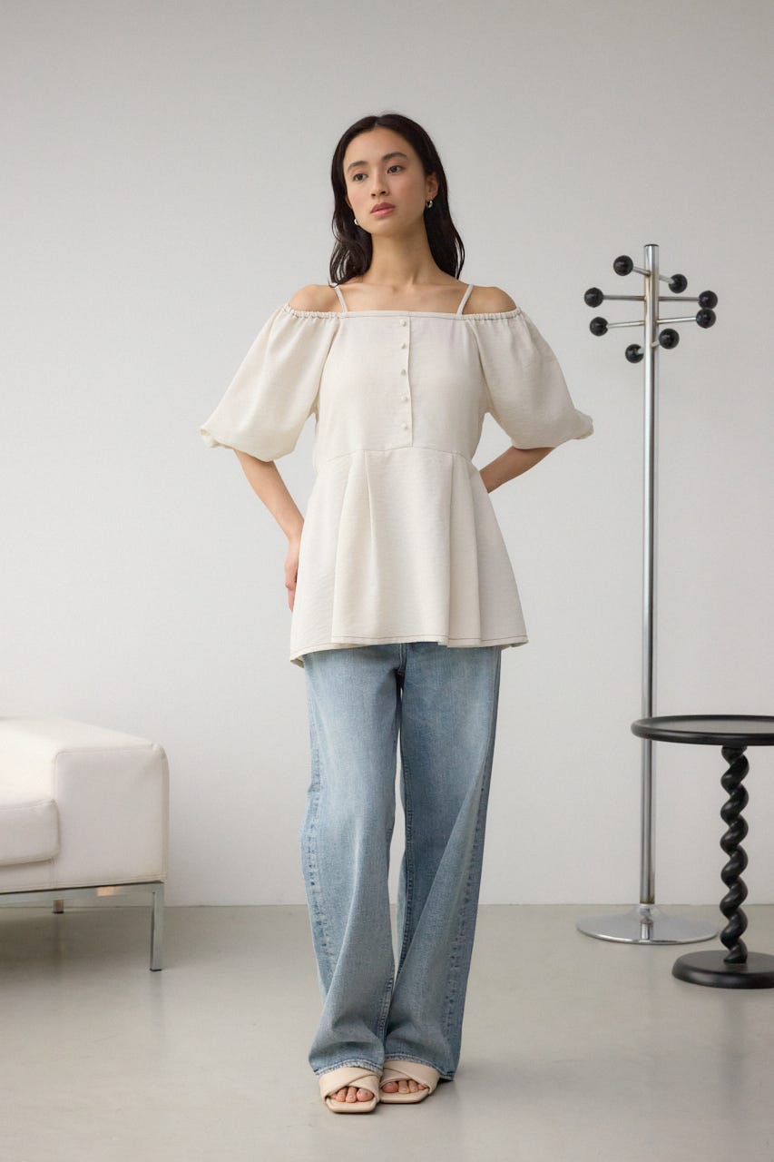 2WAYパフスリーブ配色ペプラムブラウス IVOY FREE