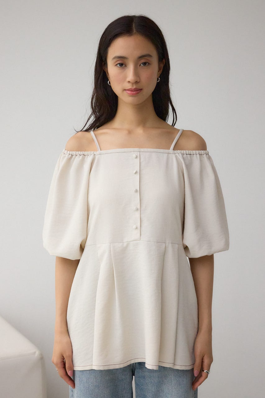 2WAYパフスリーブ配色ペプラムブラウス IVOY FREE
