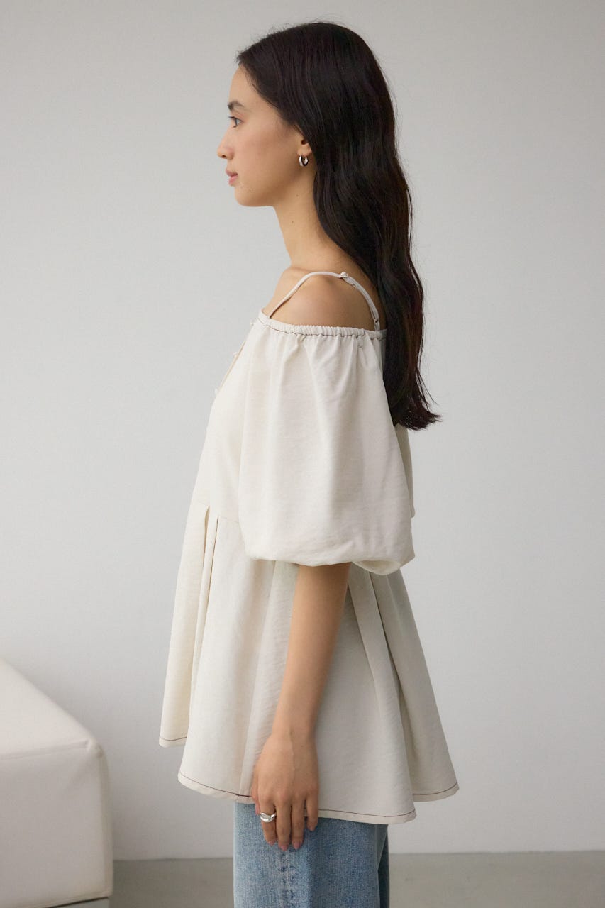 2WAYパフスリーブ配色ペプラムブラウス IVOY FREE