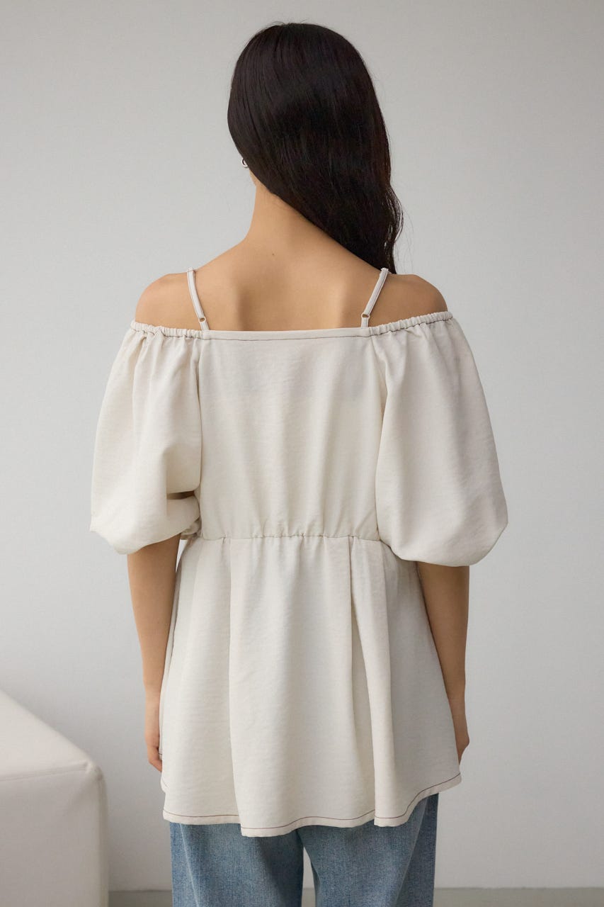 2WAYパフスリーブ配色ペプラムブラウス IVOY FREE