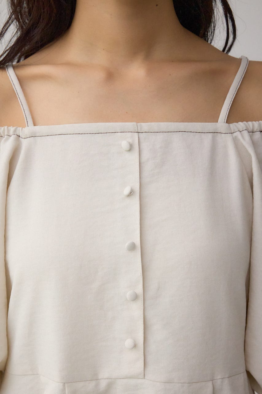 2WAYパフスリーブ配色ペプラムブラウス IVOY FREE