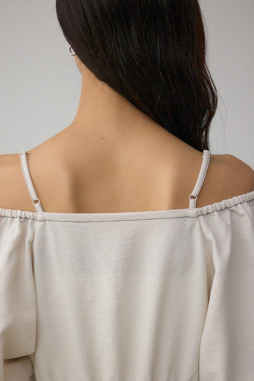 2WAYパフスリーブ配色ペプラムブラウス IVOY FREE