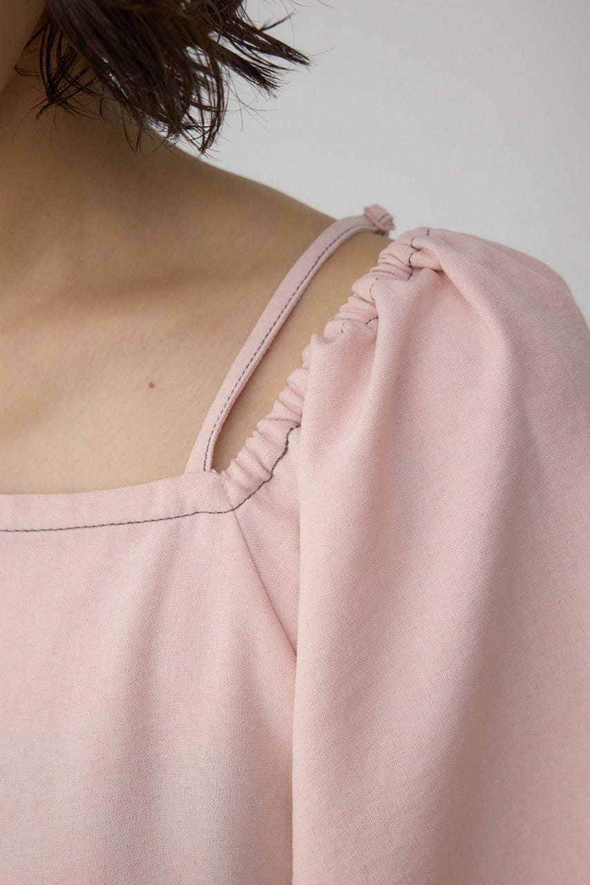 2WAYパフスリーブ配色ペプラムブラウス PNK FREE