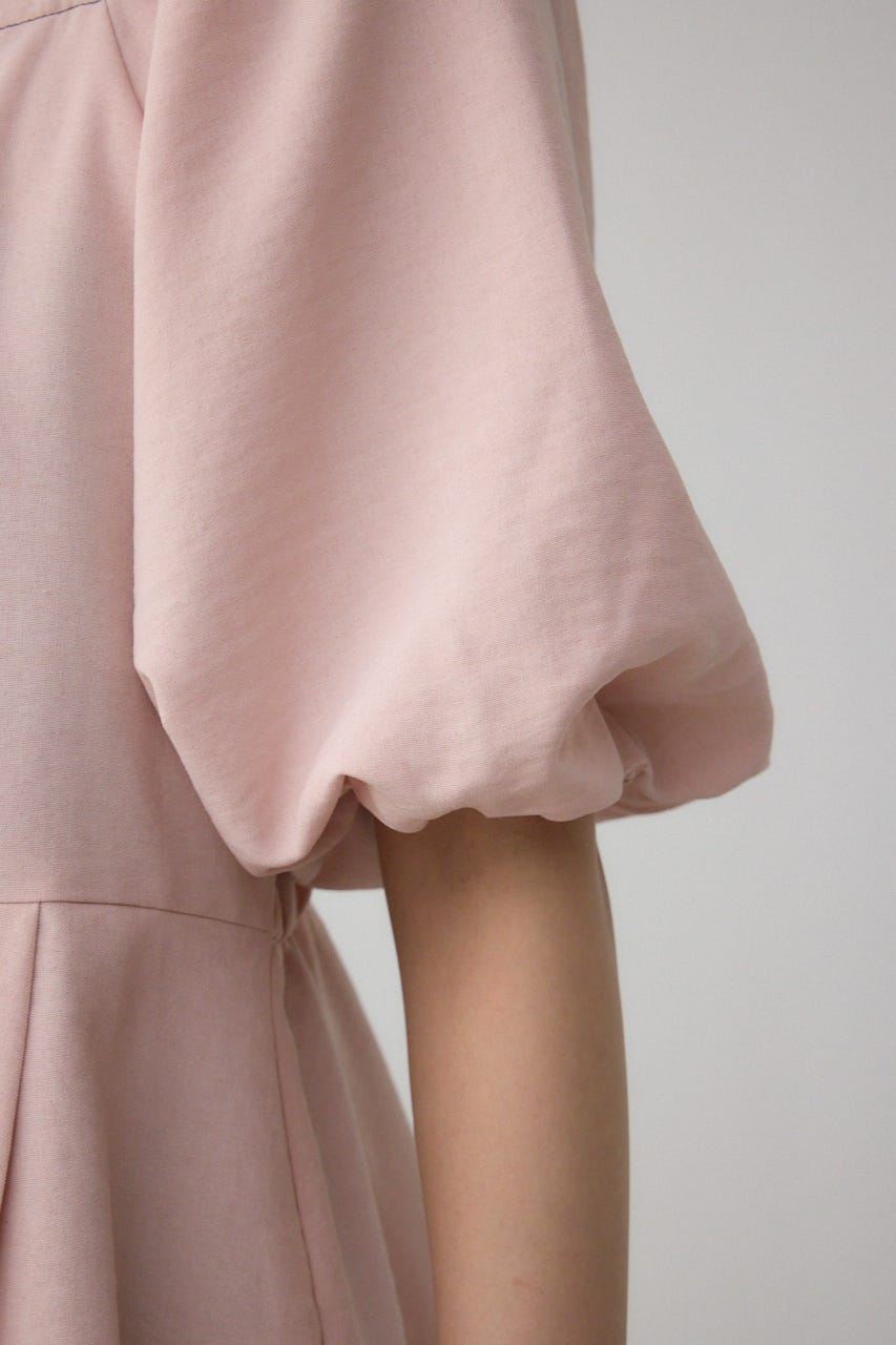 2WAYパフスリーブ配色ペプラムブラウス PNK FREE