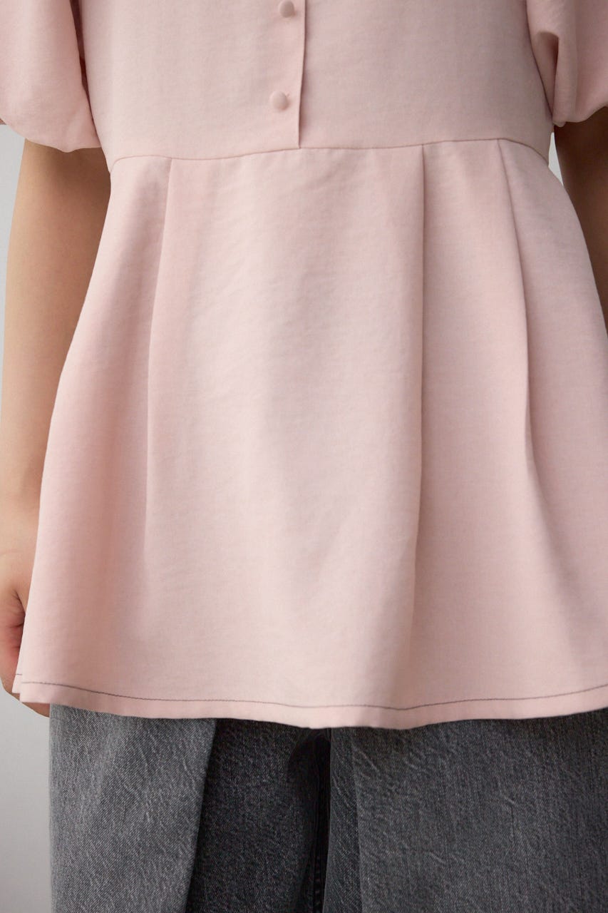 2WAYパフスリーブ配色ペプラムブラウス PNK FREE