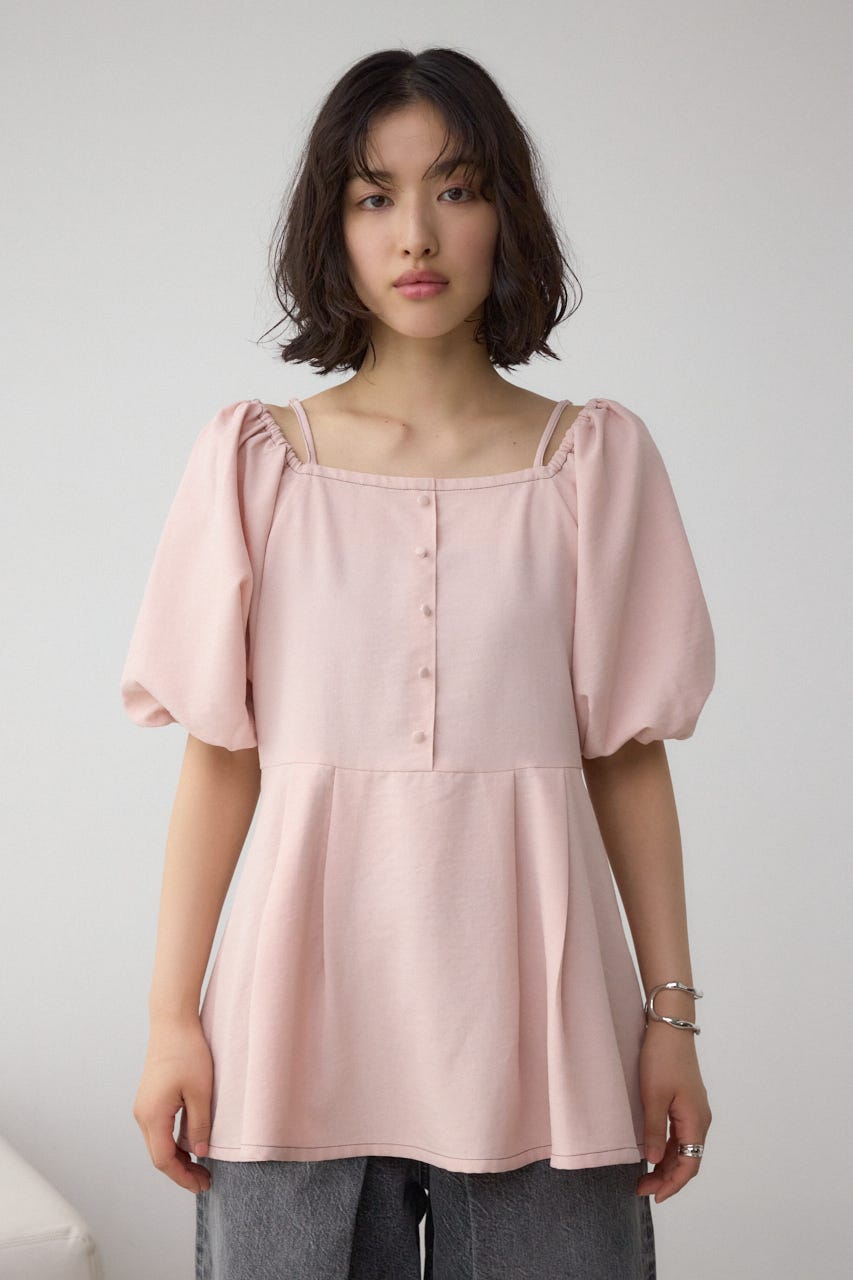 AZUL BY MOUSSY | 2WAYパフスリーブ配色ペプラムブラウス