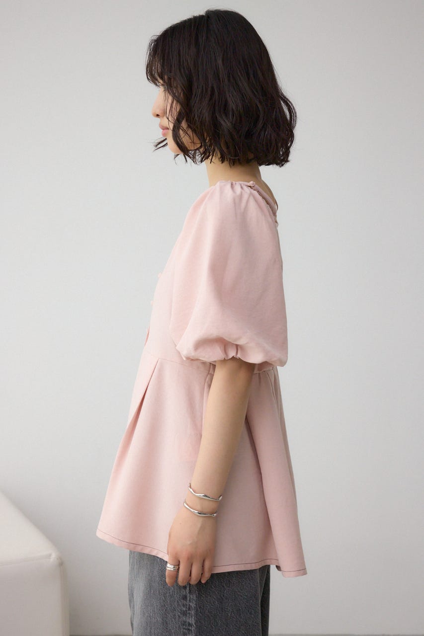2WAYパフスリーブ配色ペプラムブラウス PNK FREE