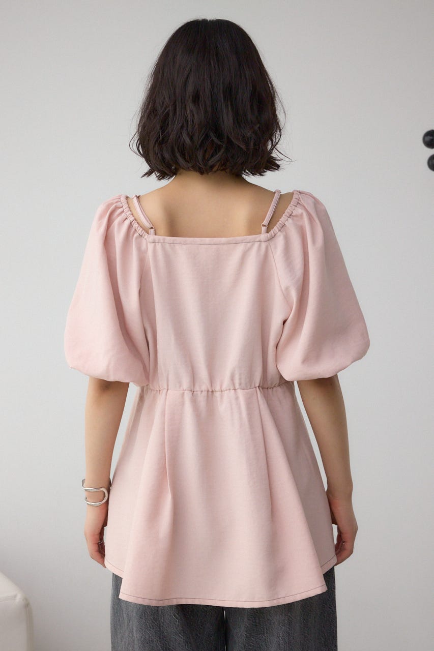 美品 ボールジィ バックペプラム パフスリーブブラウス 36 スキッパー ブルー ブリスタジャージー タックパフスリーブブラウス