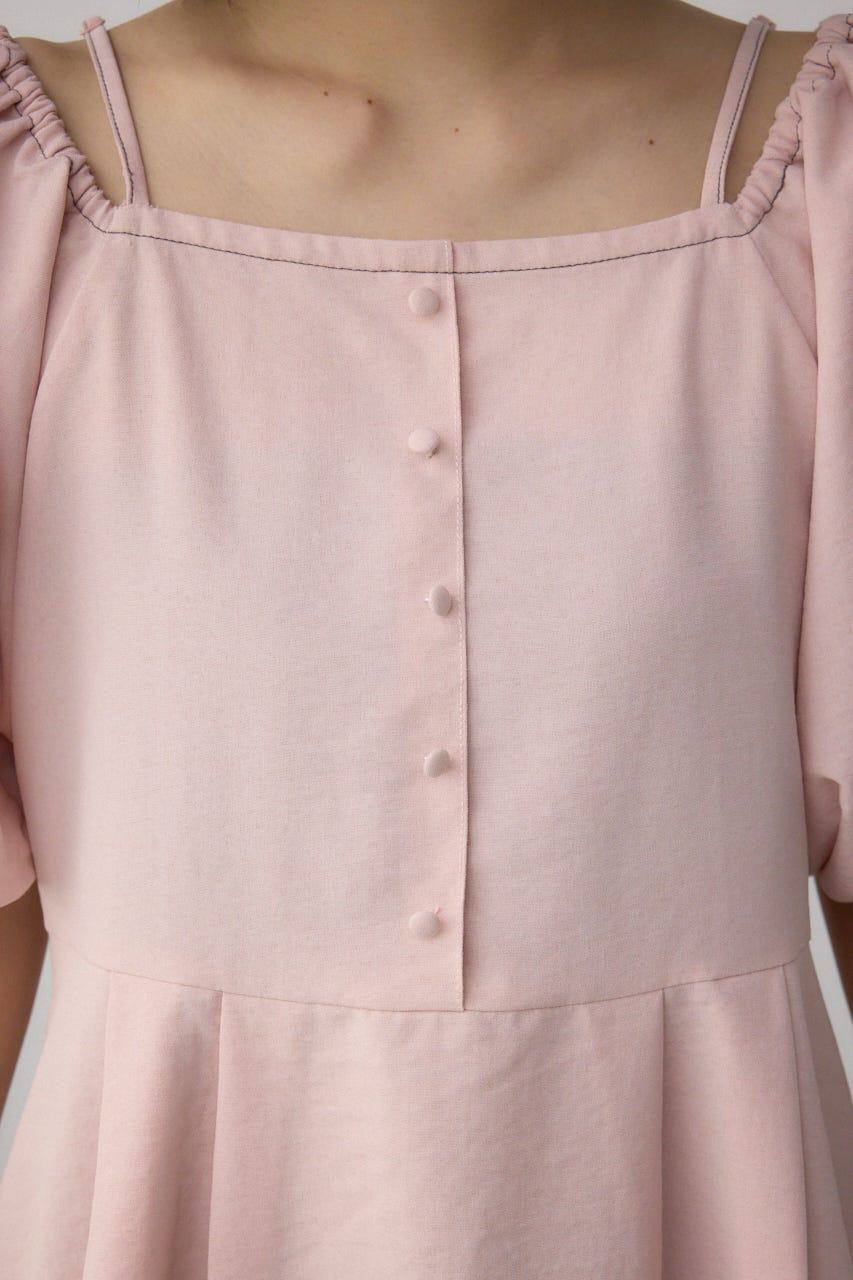 2WAYパフスリーブ配色ペプラムブラウス PNK FREE